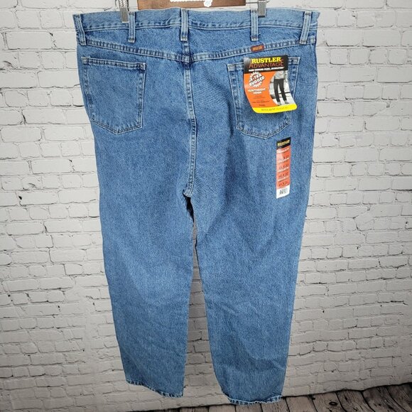 NWT Rustler By Wrangler Blue Heavyweight Denim Straight Leg Jeans Size (44x32) - Picture 2 of 13